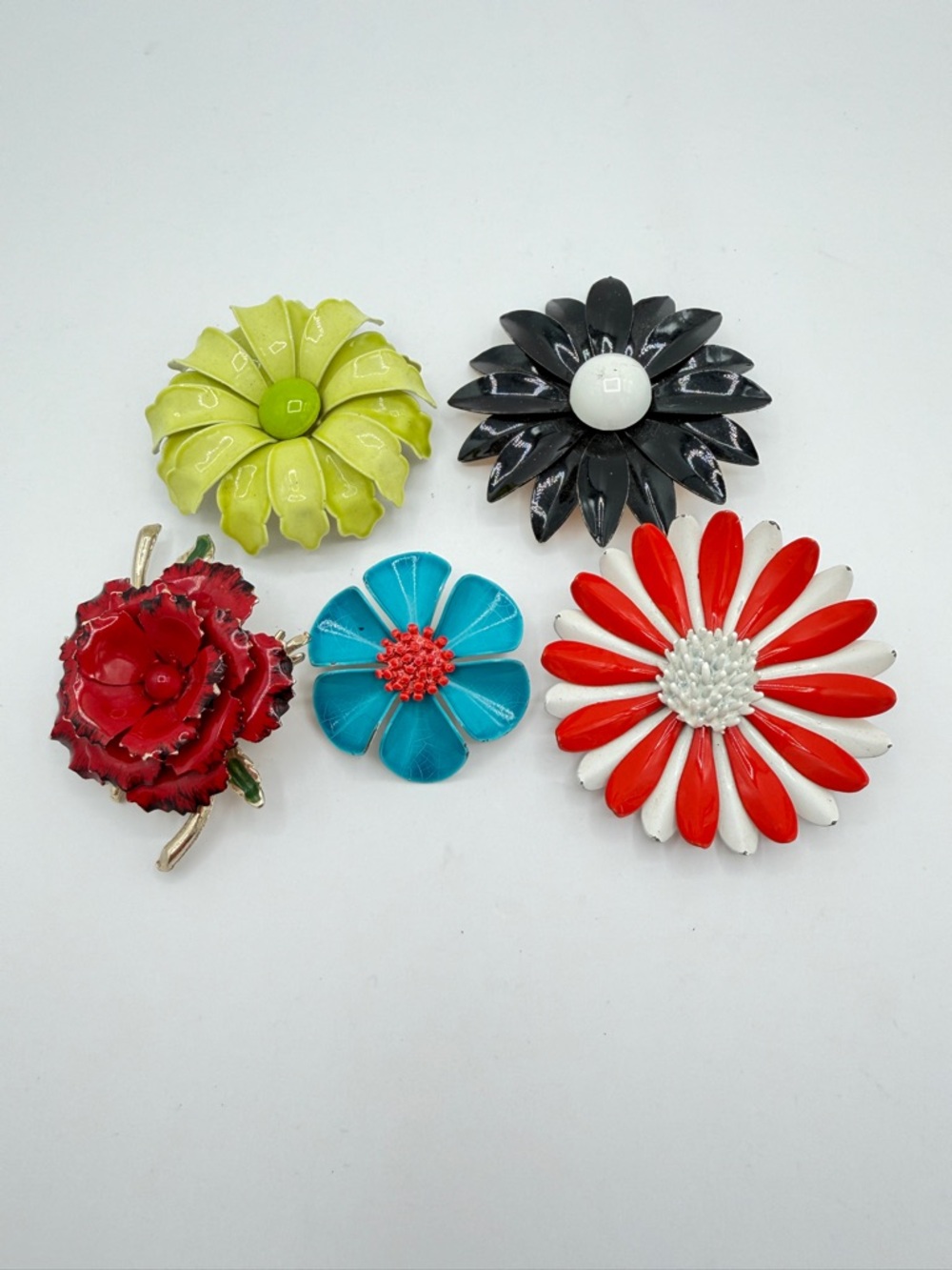 Vintage 1950’s Floral Enamel Brooch Lot - Multicolor Flower Pins